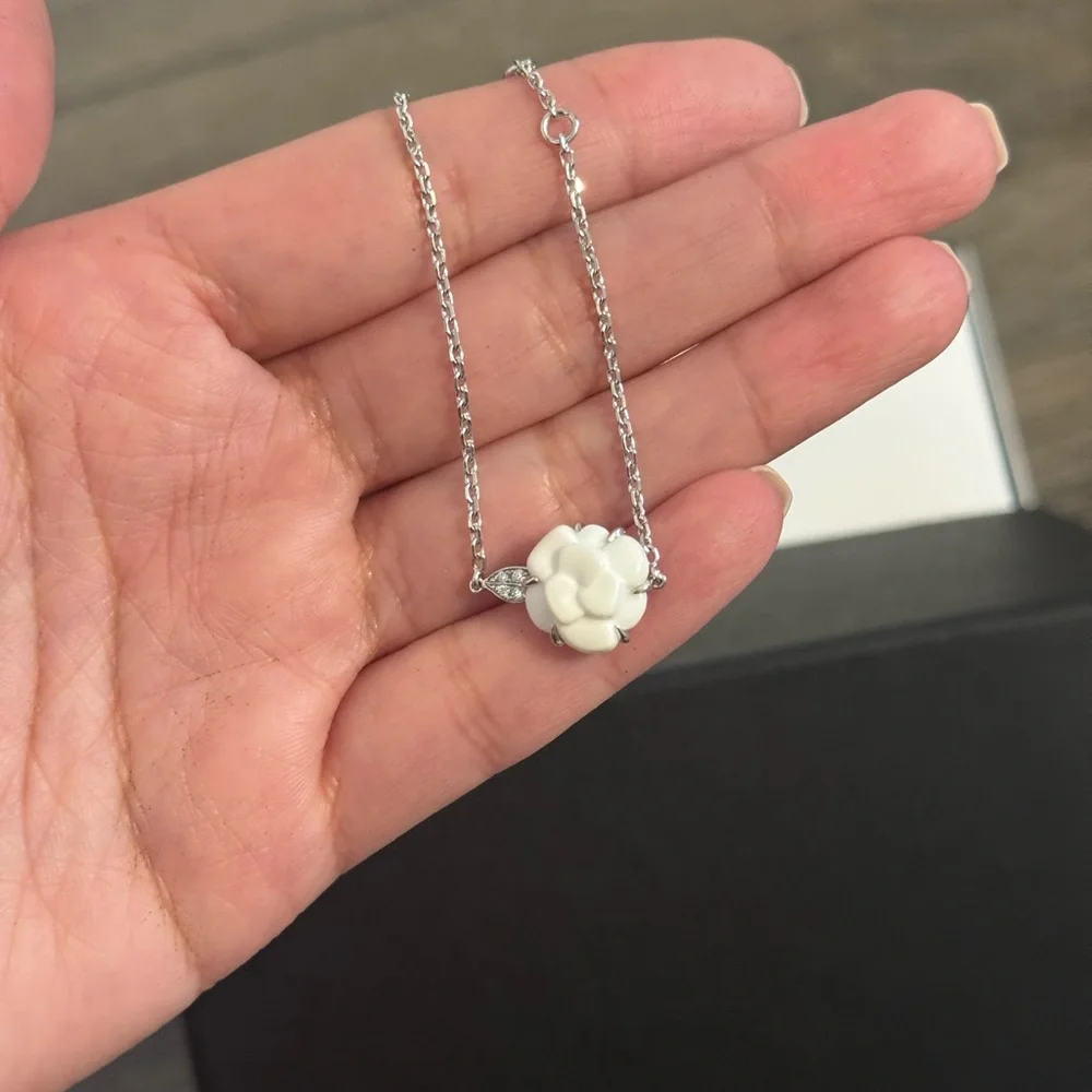 CHANEL 18K Silver Chalcedony & Diamond Camellia Bracelet - Picture 2 of 8